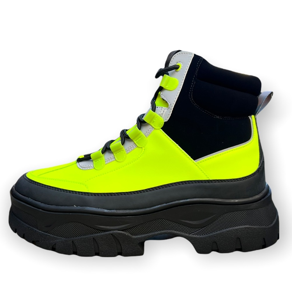 ASOS DESIGN Wide Fit lace up boot in reflective faux leather with chunky sole